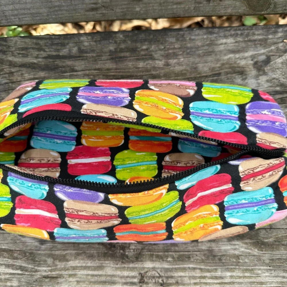 Handmade Macaroon Print Cosmetic Bag Zipper Pouch Makeup Organize Travel Rainbow